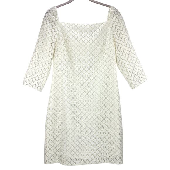 TRINA TURK Lace Dress Size 2 Ivory Mini 3/4 Sleeve Lined Square Neck Bride EUC - Picture 2 of 6